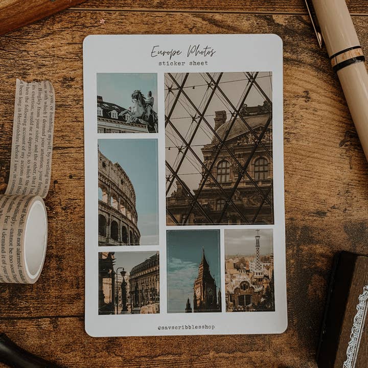 Feuille d'autocollants Photos d'Europe pour la vente par Savannah Scribbles Shop