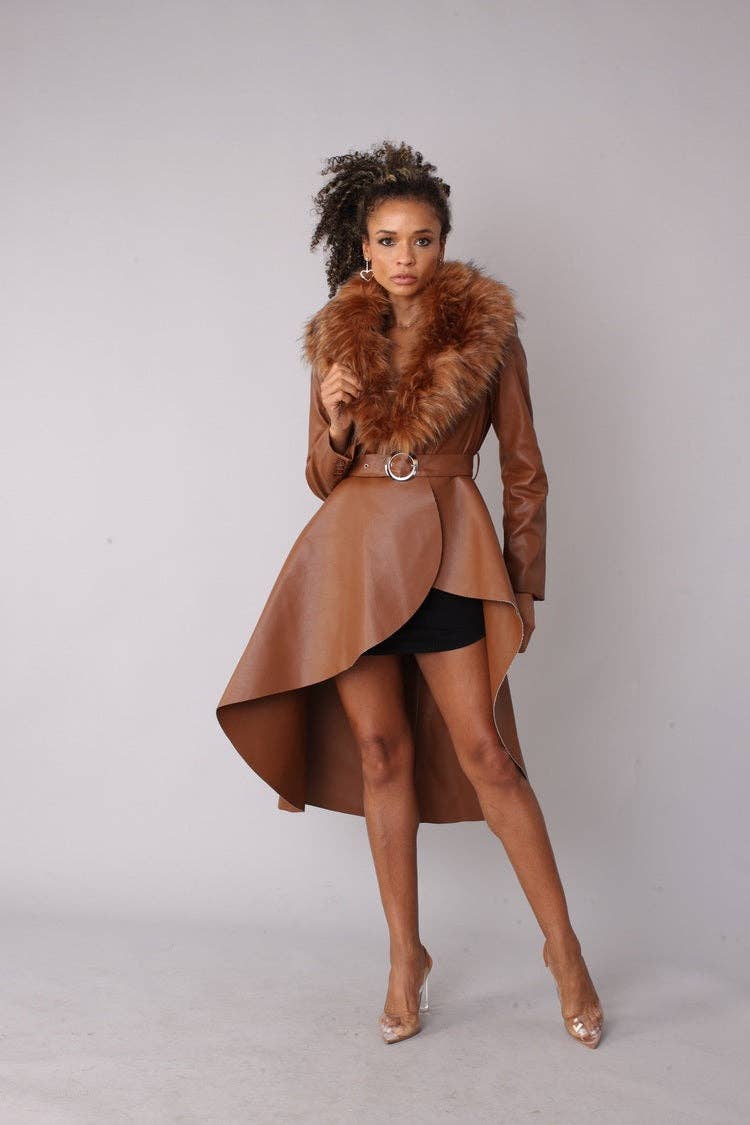 For Her NYC - Wholesale Fur/Faux Fur Coat - Women's - Leather Coat with Fur Collar -820541