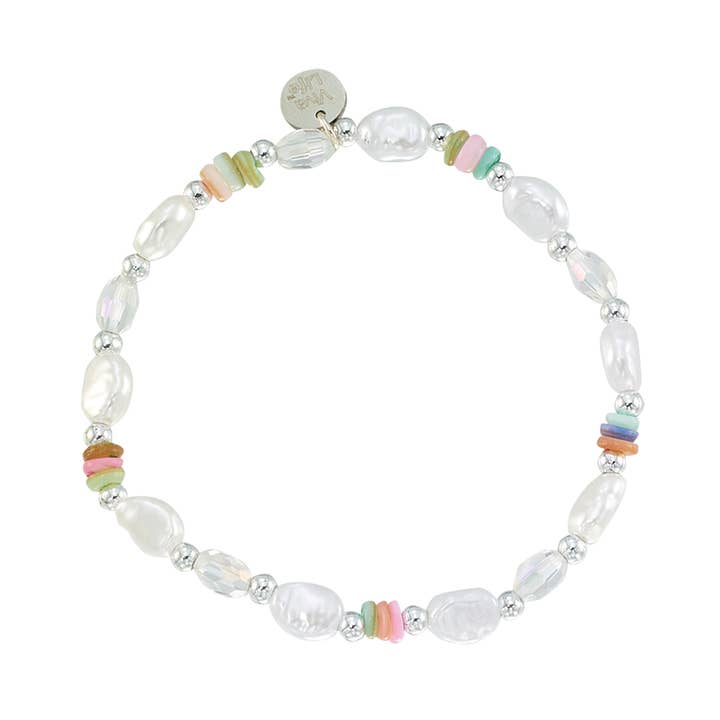 Perle- og skalmosaik strækarmbånd - 12 stk. for engroshandel hos World End Imports Jewelry & Gifts