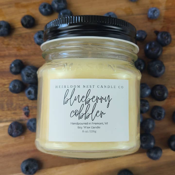 Blueberry Cobbler Soy Mason Jar Candle for wholesale by Heirloom Nest Candle Co.