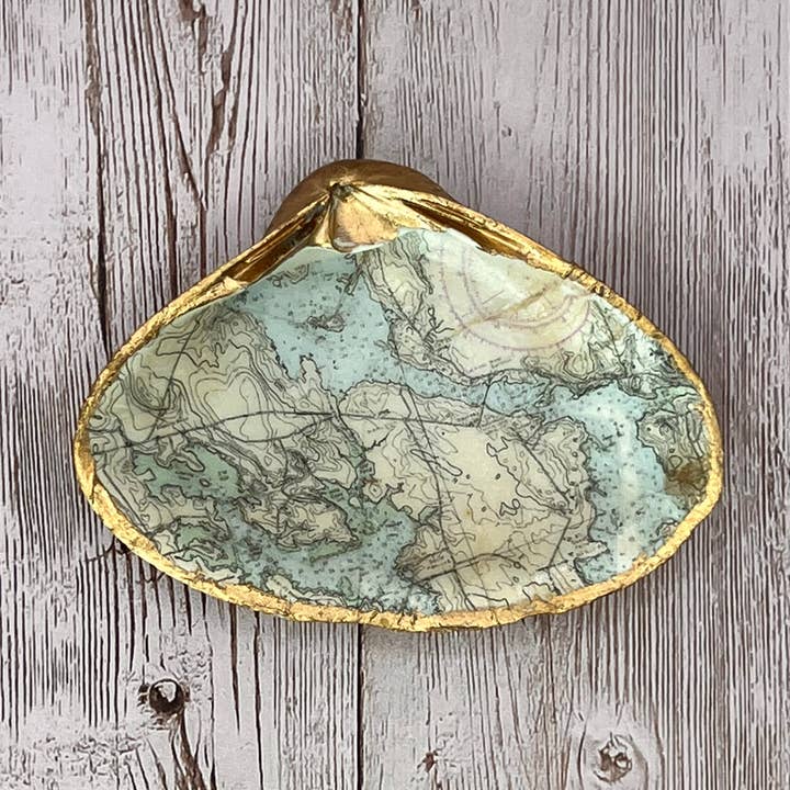 Medium Clam Shell Ring Dish with Nautical Chart for wholesale by Zo Pi Designs