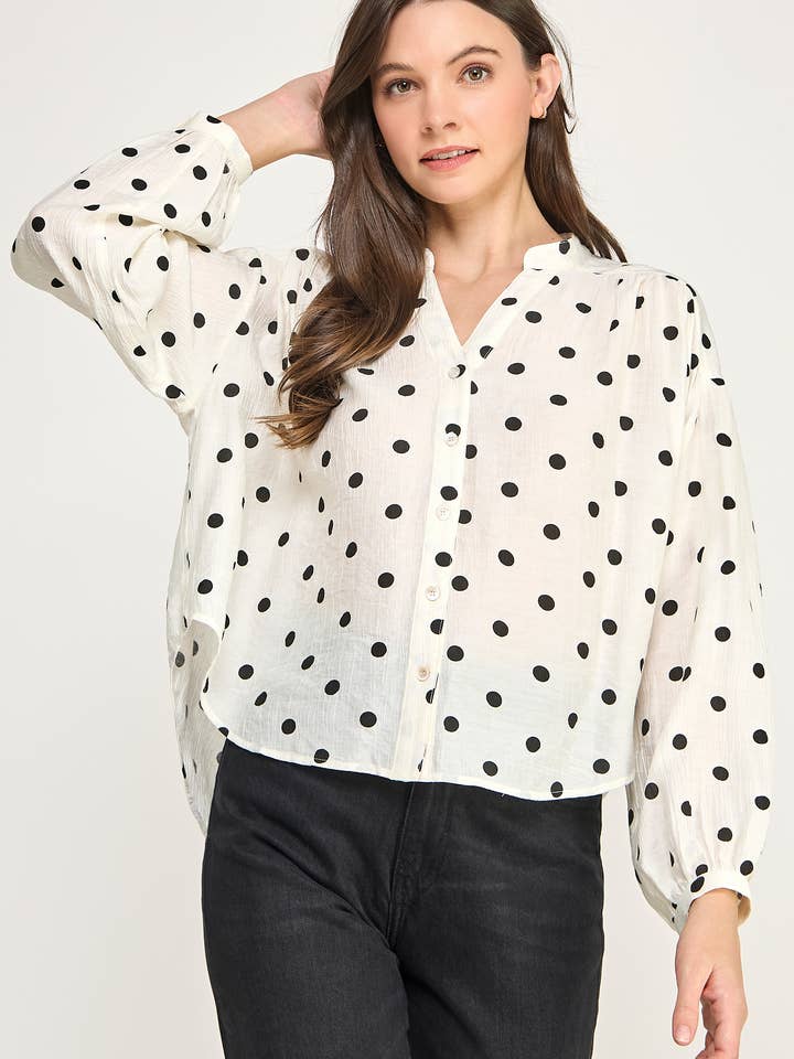 TOP DE BOLINHAS RT-4228-6 - CREME PRETO por atacado de Ellison