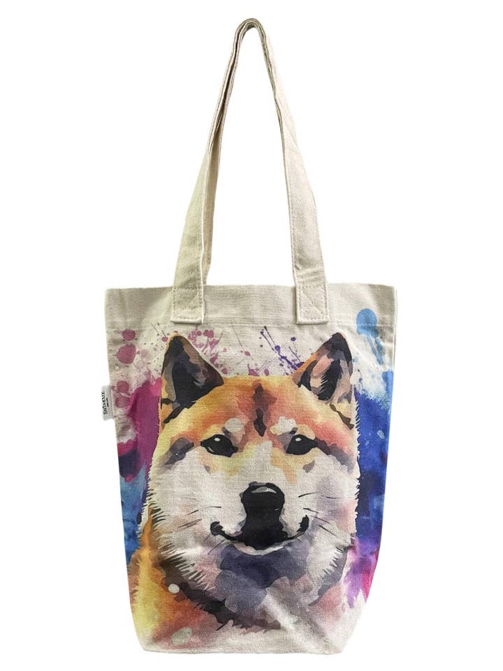 Shiba Inu Dog Print Cotton Tote Bag for wholesale by Fashion Scarf World
