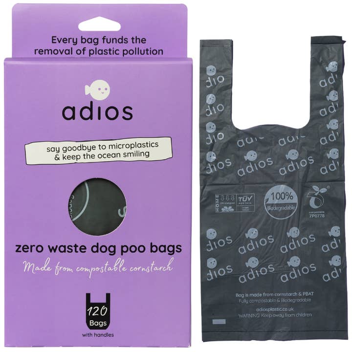 Compostable Dog Poo Bags - 120 pack - With Handles for wholesale by Adios Plastic