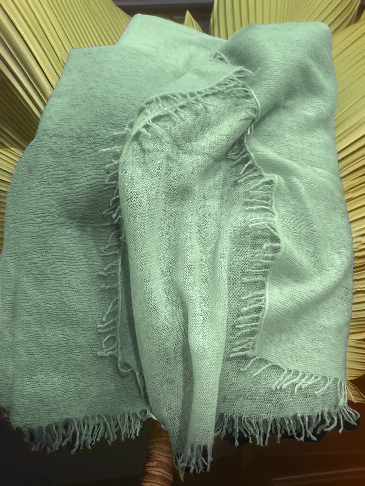 Cashmere scarf with fringes eucalyptus for wholesale by PRATI