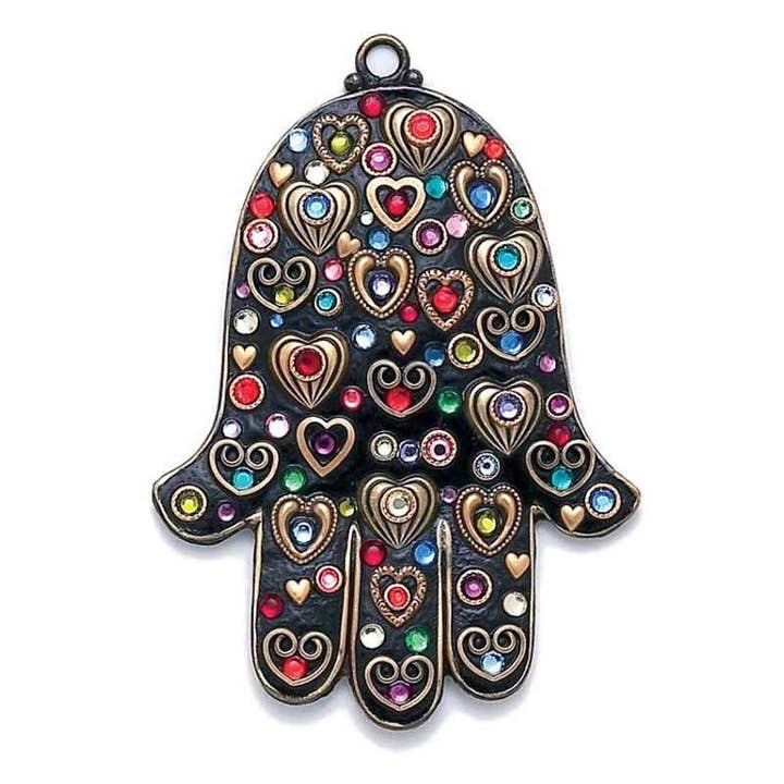 Hamsa murale en coeurs multicolores noirs pour la vente par Michal Golan Jewelry