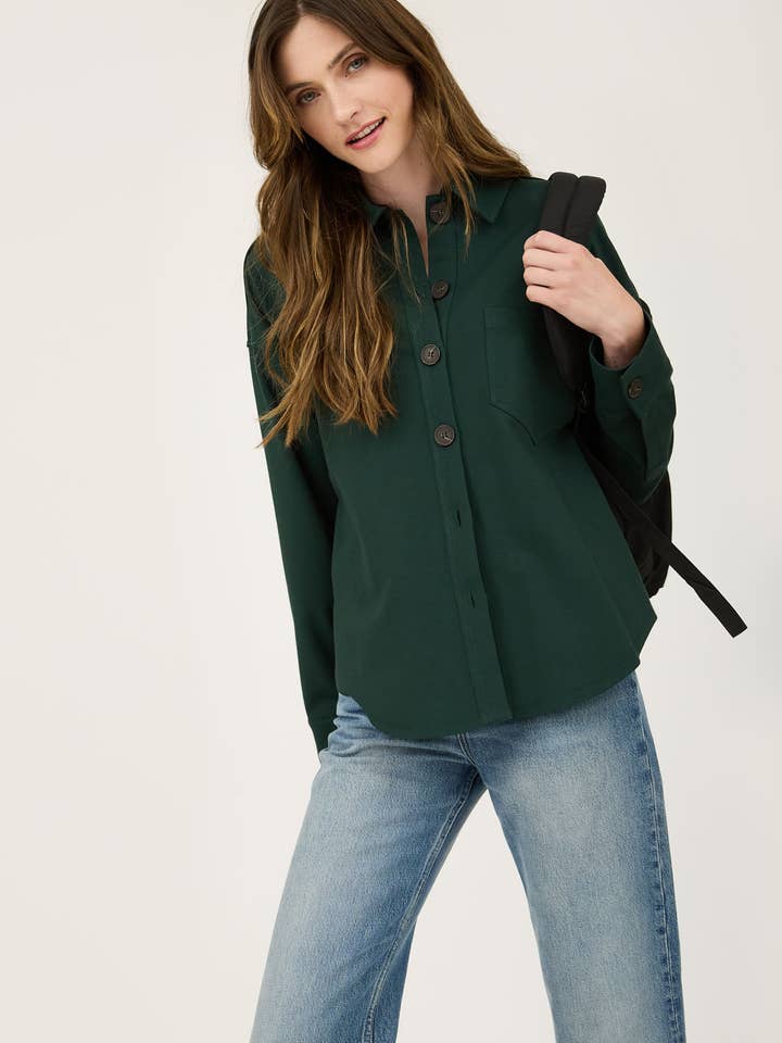 Blu Pepper - Wholesale Shirt Jacket/Shacket - Women's - SOLID COLLARED LONG SLEEVE BUTTON DOWN SHACKET