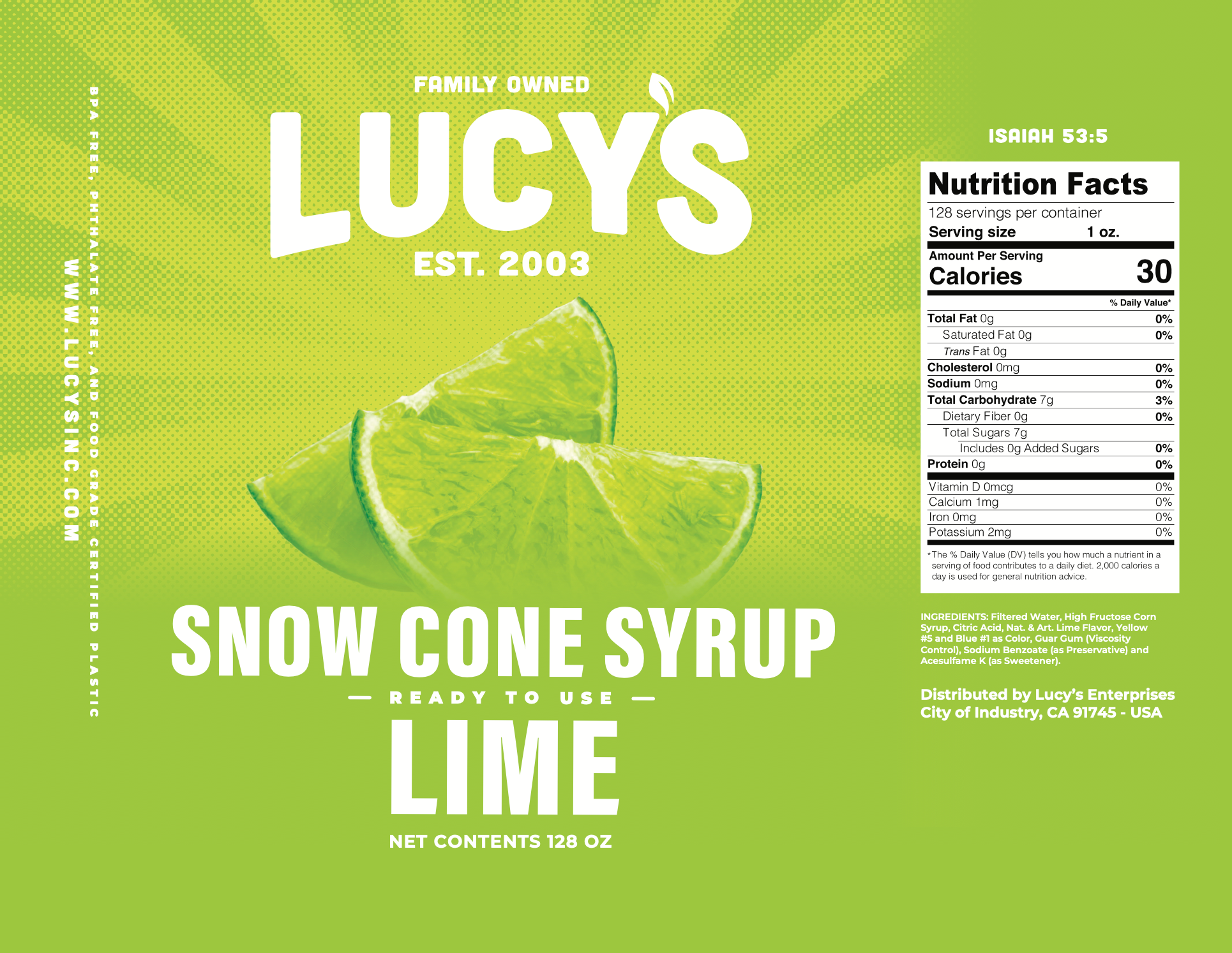 Lucy's - Wholesale Flavored Syrup - Lime Snow Cone Syrup - 128oz3