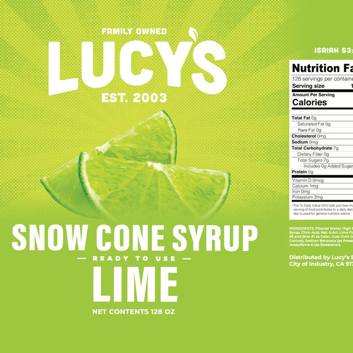 Lucy's - Wholesale Flavored Syrup - Lime Snow Cone Syrup - 128oz3