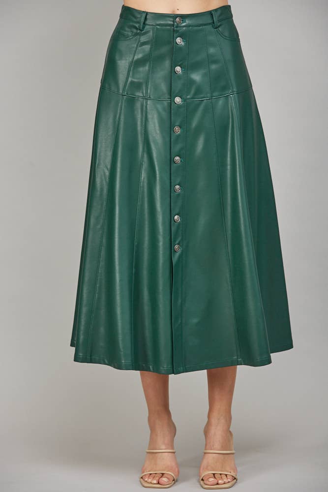 FATE - Wholesale Skirt - Women's - FAUX LEATHER BUTTON FRONT A-LINE MIDI SKIRT FS550291