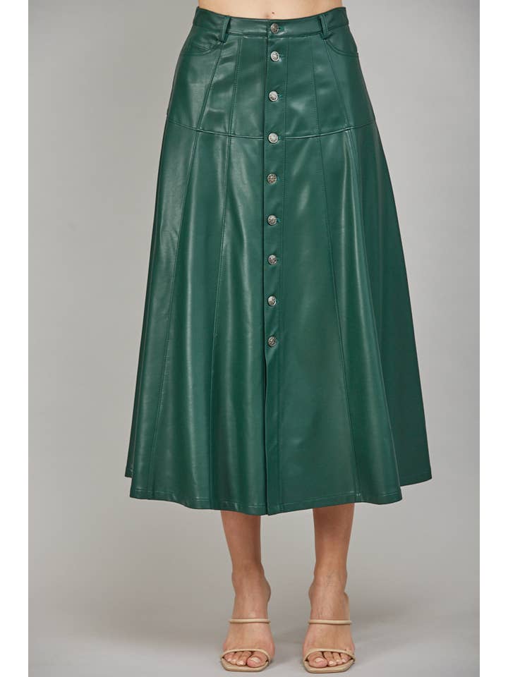 FATE - Wholesale Skirt - Women's - FAUX LEATHER BUTTON FRONT A-LINE MIDI SKIRT FS550291