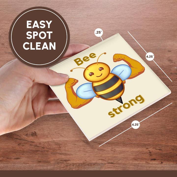 3dRose - Wholesale Coasters - 3dRose, Cute Image of Bee with Text of Bee Strong, Coaster6