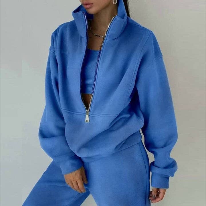 UZ Wholesale Store - Wholesale Lounge Set - Women's - Solid Color Half Zip Hoodie And Jogger Set