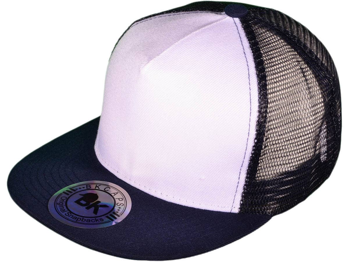 Buck Wholesale - Wholesale Trucker Hat - Unisex - Flat Bill Trucker Hats - 5 Panel SnapBack Mesh 2 Tone BK Cap2