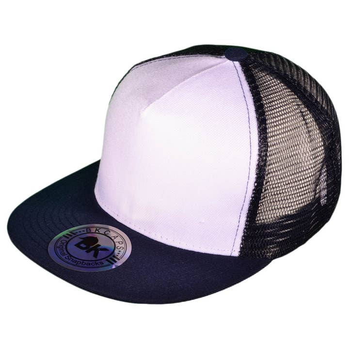 Buck Wholesale - Wholesale Trucker Hat - Unisex - Flat Bill Trucker Hats - 5 Panel SnapBack Mesh 2 Tone BK Cap2