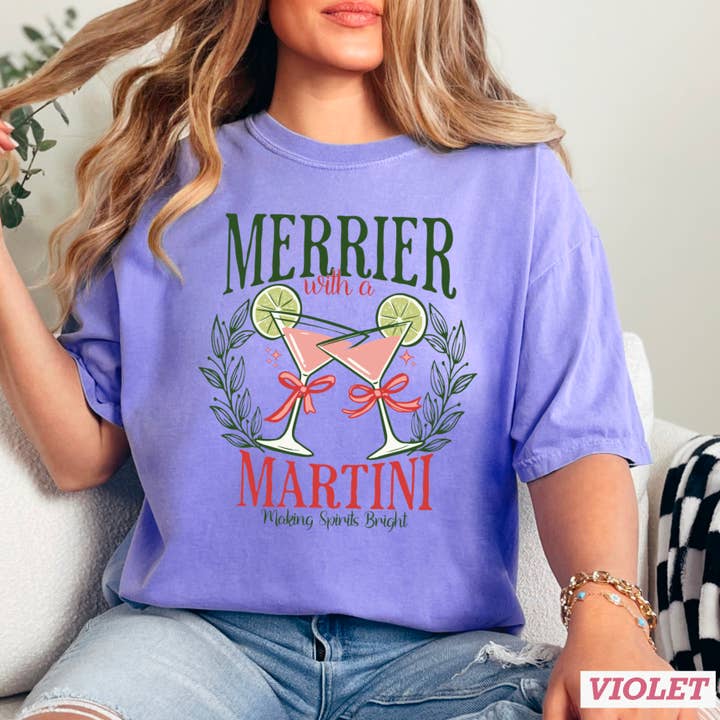 Shoppe SHC - Wholesale T-shirt (graphic) – women's - Merrier Martini Christmas Graphic Tee | Comfort Color6