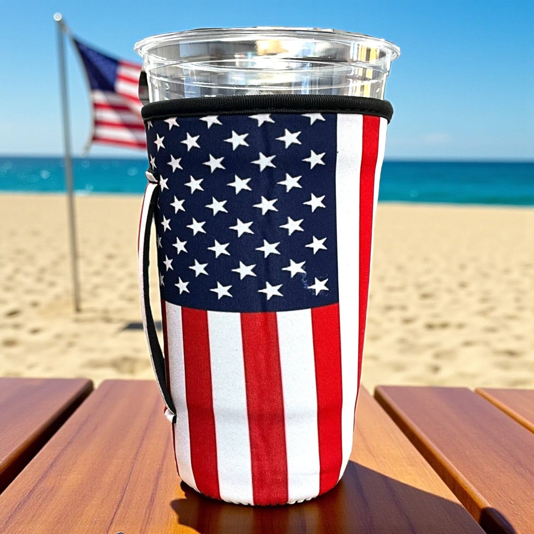 Sip Sleeves ~ Insulated Cup Sleeves and Drink Accessories - Wholesale Drink Huggers & Koozies - 20 OZ Old Glory American Flag Insulated Cup Cover Sip Sleeve Fits 20-32 OZ Cups0