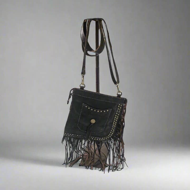 9169 Braunes Leder mit goldbestickten Nieten und Fransen für den Großhandel von Viceroy Leathers