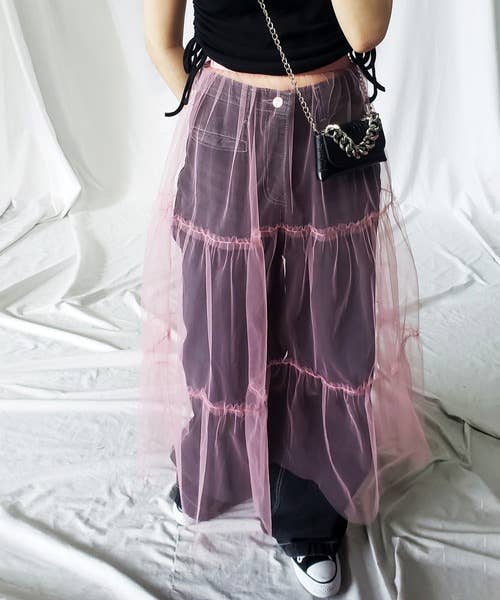 Rosa Clothing - Wholesale Skirt - Women's - Trendy Elasticated Waist Overlay Layered Mesh Skirt10