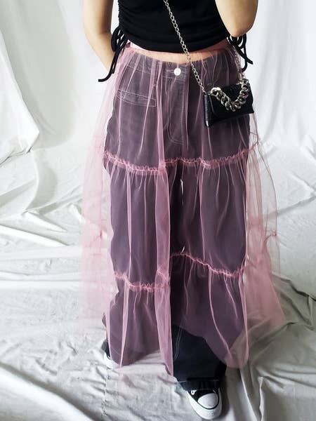 Rosa Clothing - Wholesale Skirt - Women's - Trendy Elasticated Waist Overlay Layered Mesh Skirt10