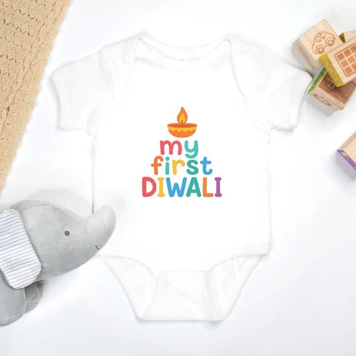 "My First Diwali" Baby Onesie - White for wholesale by Smriti Designs Gift Shop