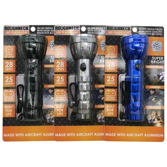 Novelty Brands - Wholesale Retailer Display - Home & Living - Roughneck LED Flashlight with Strap Assortment- 6/Display