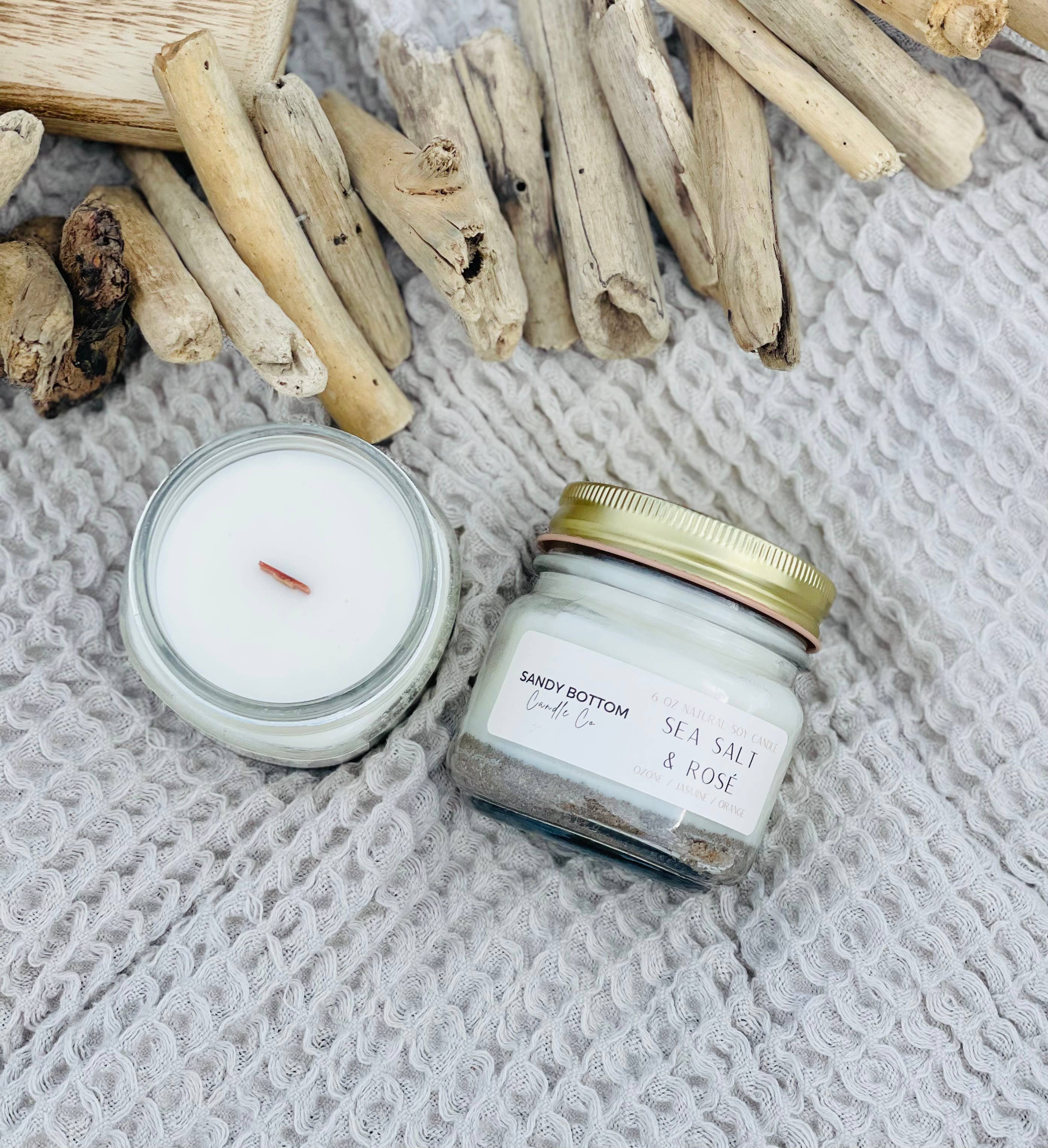 Sandy Bottom Candle Co. - Wholesale Jar/Filled Candle - Sea Salt & Rosé 6 oz Soy Candle3