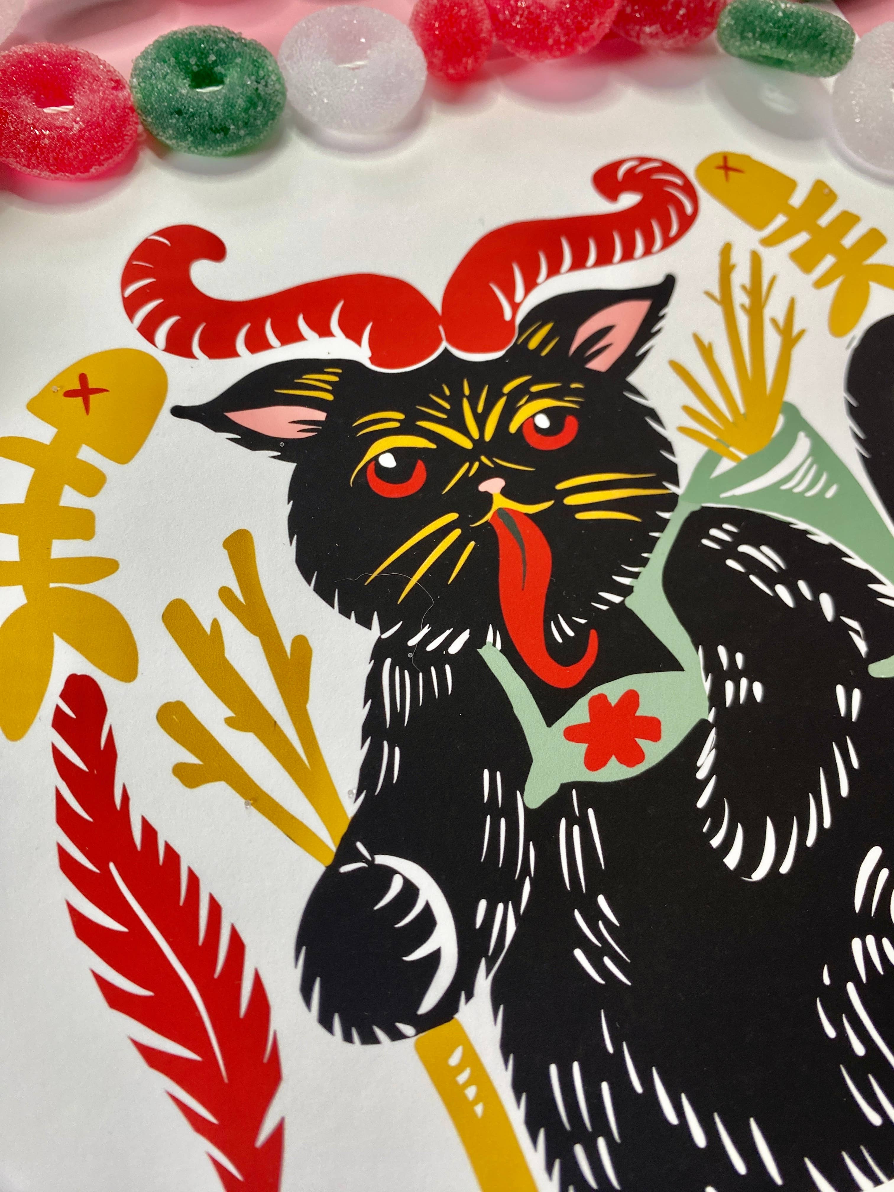 Melissa Pothier Art - Wholesale Art Print - Krampus Cat Art Print, Krampus Kitty, Cat Gift, Cat Art4