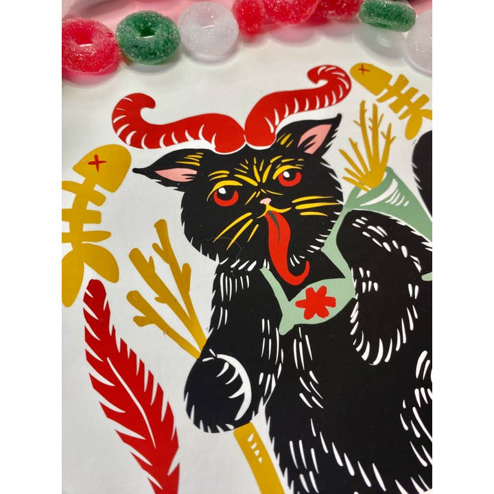 Melissa Pothier Art - Wholesale Art Print - Krampus Cat Art Print, Krampus Kitty, Cat Gift, Cat Art4