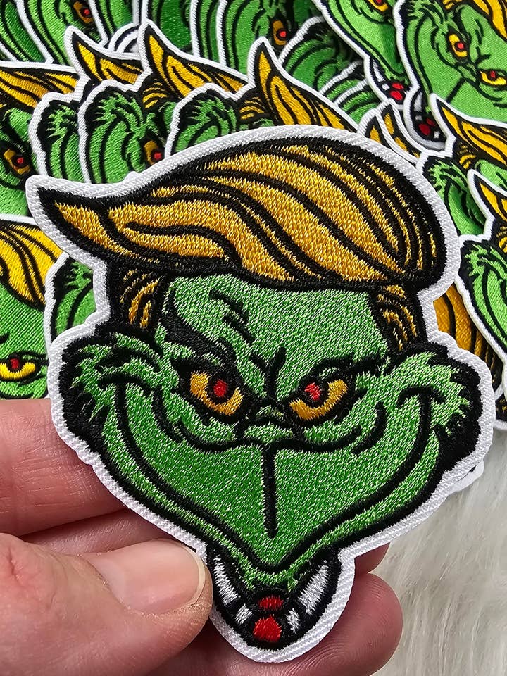 Mean Green Guy Trump Embroidery Iron On Patch for wholesale by Scratch Decor