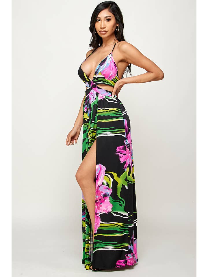 Black combo Flower Print Maxi Dress for wholesale on Faire5