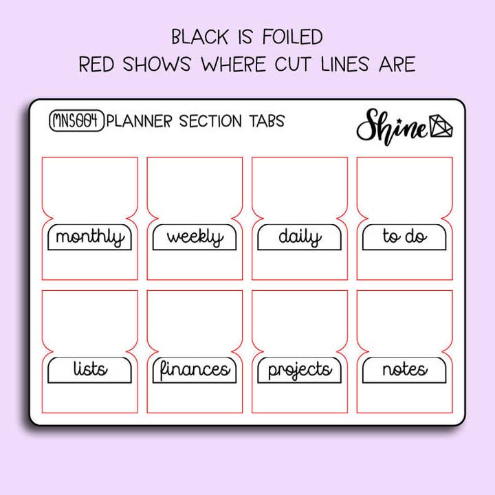 Shine Sticker Studio - Wholesale Sticker - FOIL Clear Planner Section Tabs Mini Sheet1