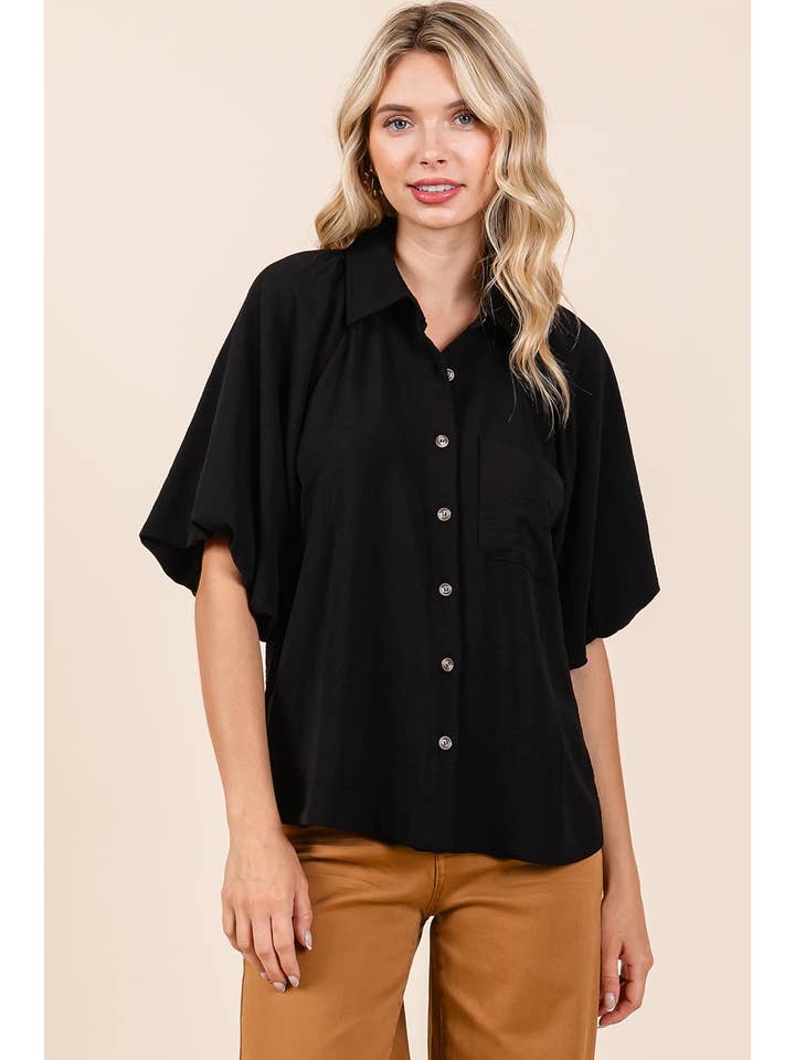 mittoshop - Wholesale Button Down Shirt - Women's - AIRFLOW SHORT BUBBLE SLEEVE BUTTON DOWN SHIRT