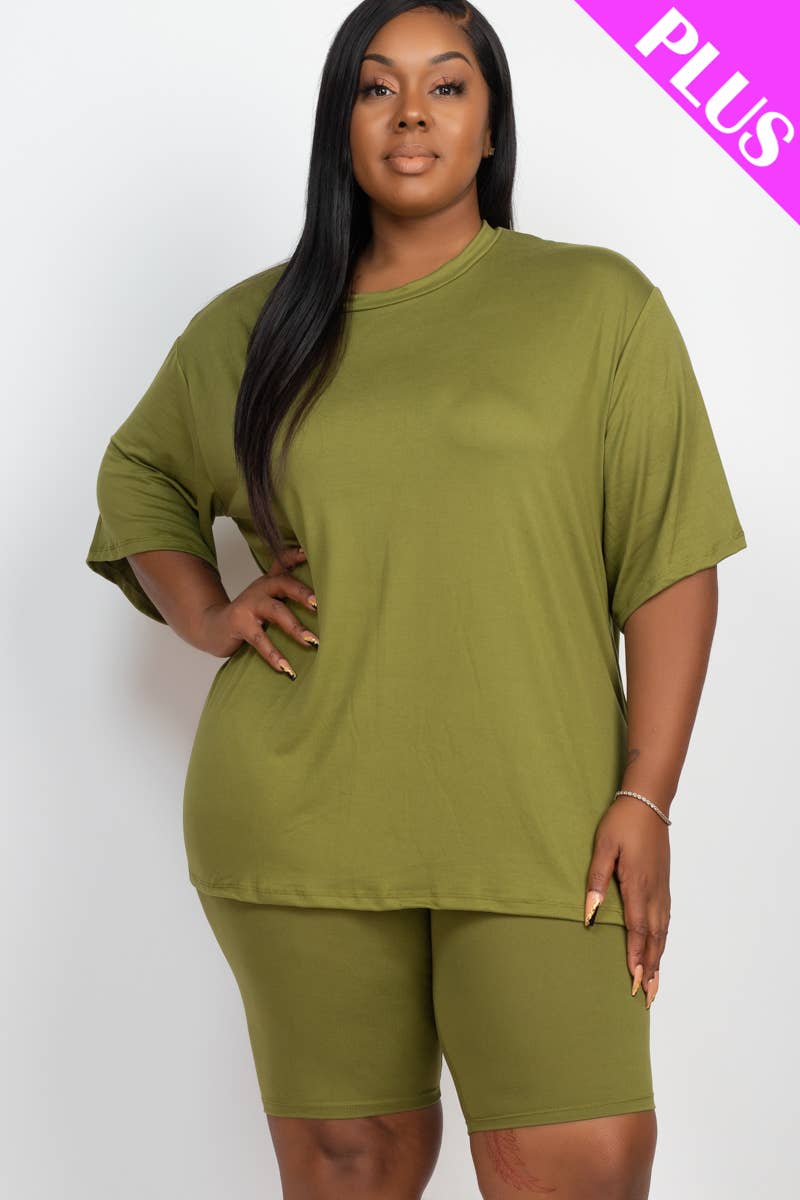 CAPELLA APPAREL - Wholesale Lounge Set - Women's - Plus Size Loose Fit Top & Bike Shorts Set1