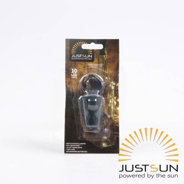 Imhof & Stevens BV - Wholesale String Lights - BOTTLE CAP BLACK 10LED SOLAR 1METER BLACK WIRE WW1