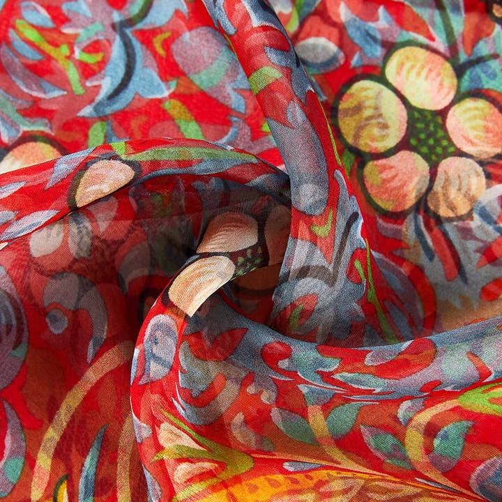 Signare Tapestry - Wholesale Scarf - Women's - William Morris Strawberry Thief Red - 100% Pure Silk Scarf