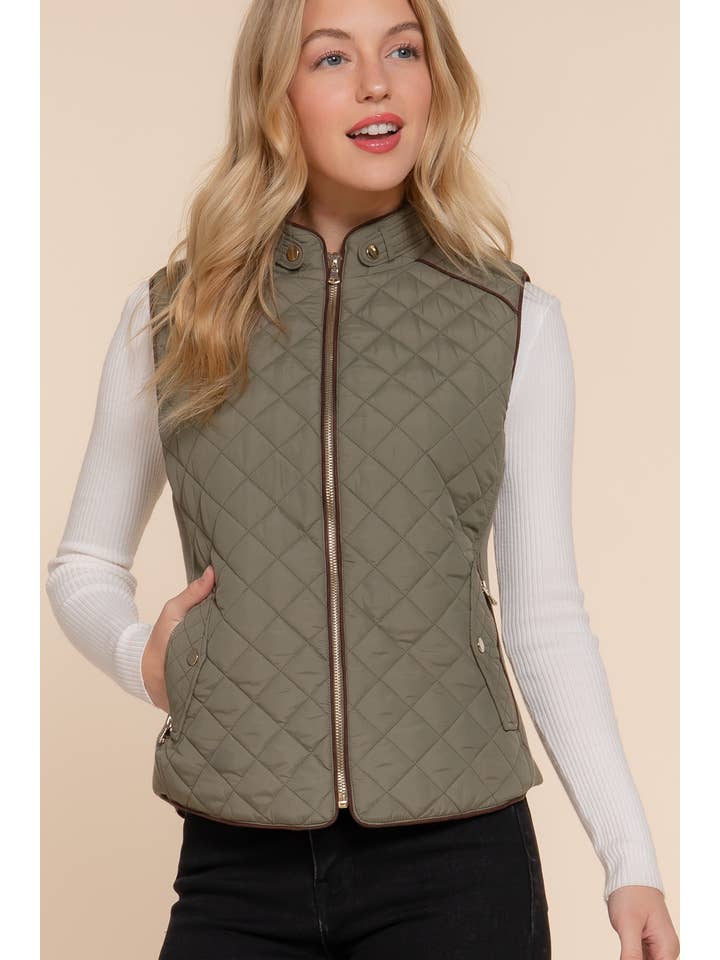 Active Basic | Active USA - Wholesale Outerwear Vest - Women's - Suede Piping Detail Rib Quilted Padding Vest41