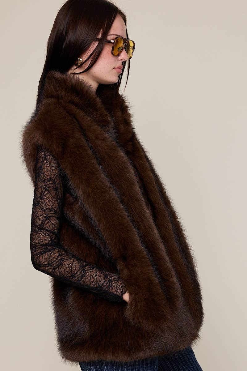 Sky to Moon - Wholesale Outerwear Vest - Women's - BROWN SOLID COLOR SLEEVELESS CASUAL FAUX FUR VEST7