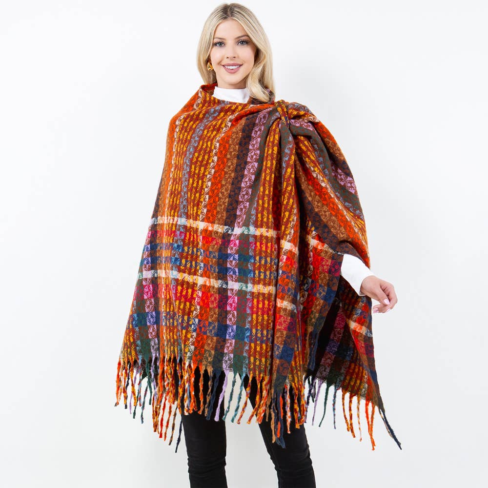 Sensibling Corp. – wholesale Poncho – Women's – Plaid Fringe Poncho Wrap Shawl0