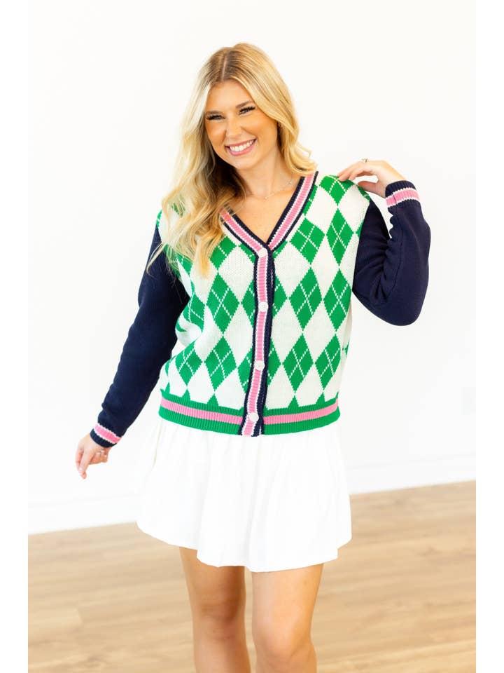 Multi Argyle Cardigan Sweater for wholesale on Faire