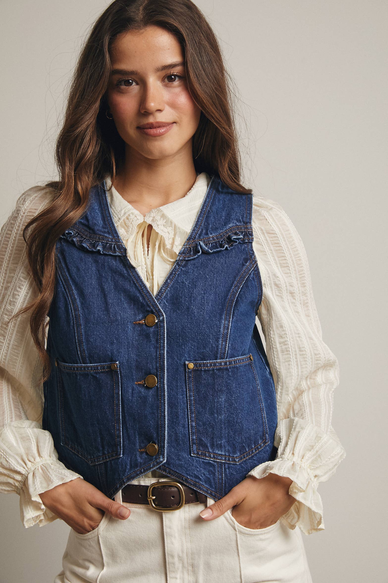 Brume bleue Gilet en Jean à Volants FVT0002 en vente sur Faire0