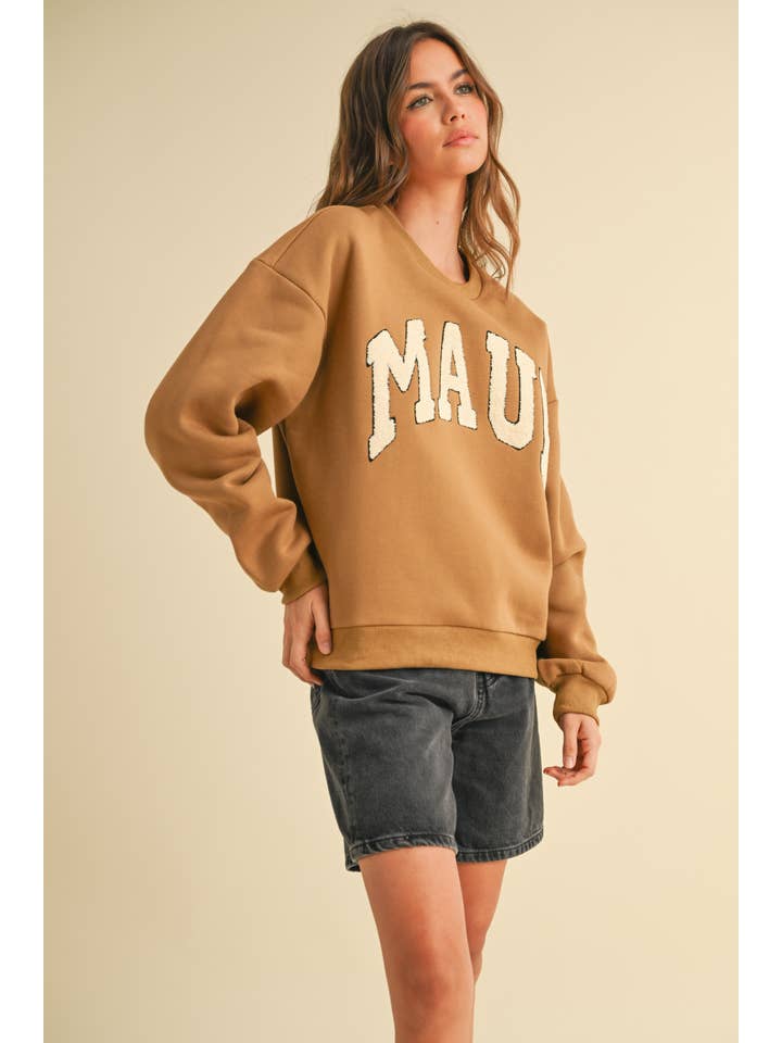 MIOU MUSE - Wholesale Graphic Sweatshirt - Women's - T3062 BOUCLE LETTER PATCH SWEAT SHIRTS