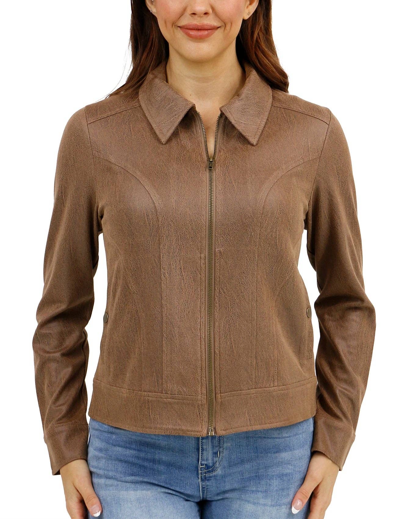 Cafe Lightweight Faux Leather Jacket in Café for wholesale on Faire9