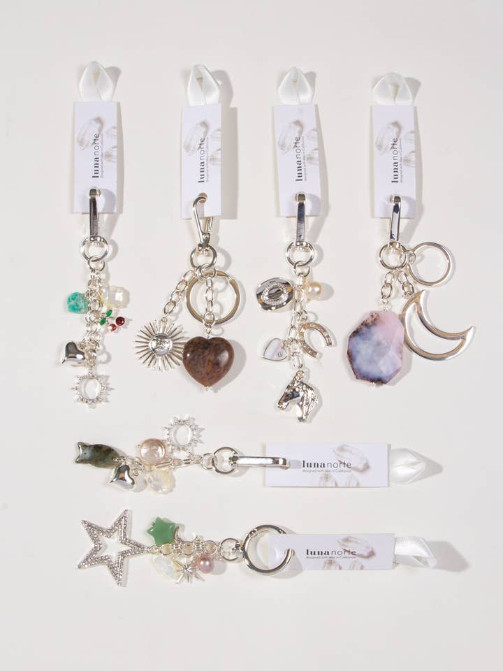 Vente d'échantillons Printemps — Breloques argentées pour sac — Lot pré-sélectionné de 6 pour la vente par Luna Norte