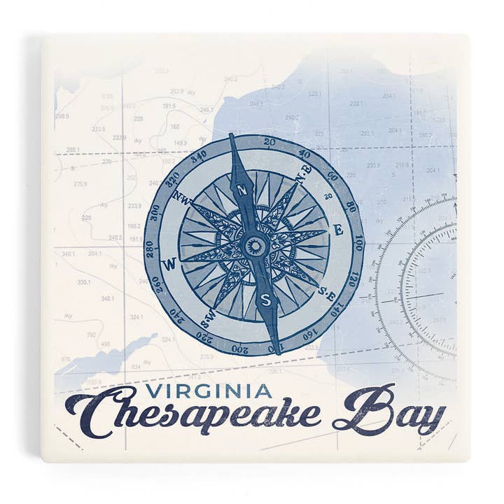 Ceramic Coaster Chesapeake Bay, Viriginia, Compass, Blue,… for wholesale by Lantern Press