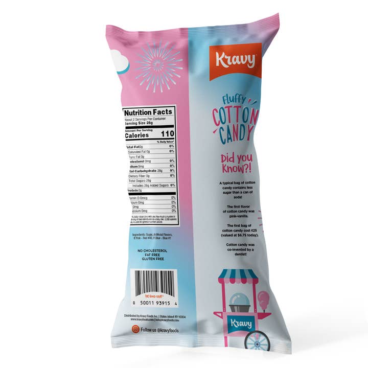 Kravy Foods - Wholesale Cotton Candy - Kravy Fluffy Cotton Candy 1.6oz