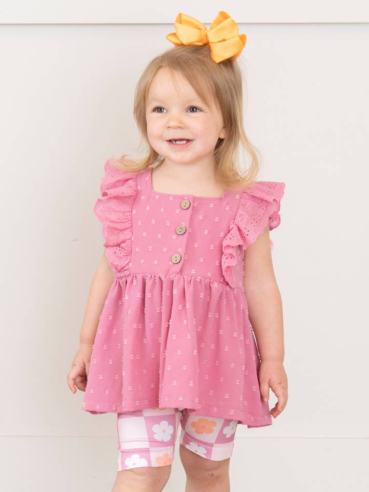 Marie Nicole Clothing - Wholesale Top & Short Set - Kids - Daisy Checkers Ruffle Outfit
