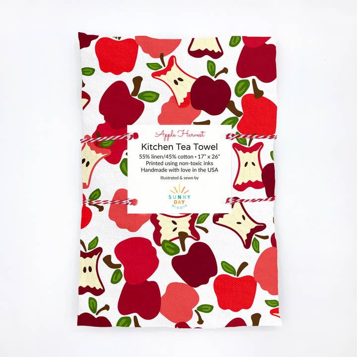 Apple Harvest Linen/Cotton Tea Towel for wholesale by Sunny Day Designs