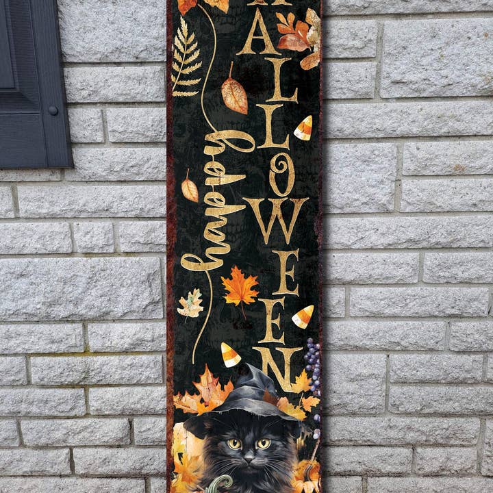 TX USA Corporation - Wholesale Outdoor Sign - 36in Happy Halloween Porch Sign - Front Porch Halloween Black Cat Welcome Sign, Vintage Halloween Decoration, Modern Farmhouse Decor
