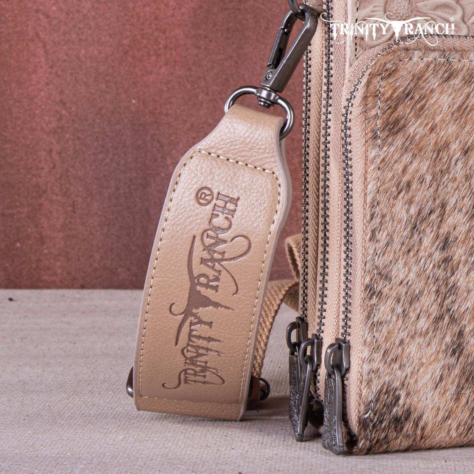 REMOVED BRAND - Wholesale Crossbody Bag - Women's - TR159 -183  Trinity Ranch Genuine Hair-On Cowhide /Tooled  Collection Phone Purse with Coin Pouch13